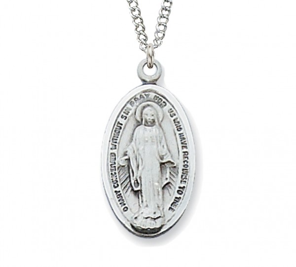 Women's Narrow Oval Miraculous Medal Necklace - Sterling Silver