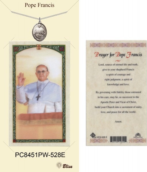 Women's Oval Pope Francis Pewter Pendant w. Prayer Card - Pewter