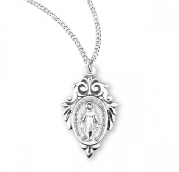 Women's Pointed Tip Fleur de Lis Miraculous Medal - Sterling Silver