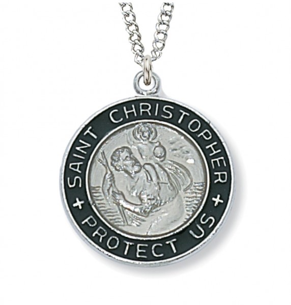 Women's Round Silver with Black St. Christopher Medal - Black | Silver