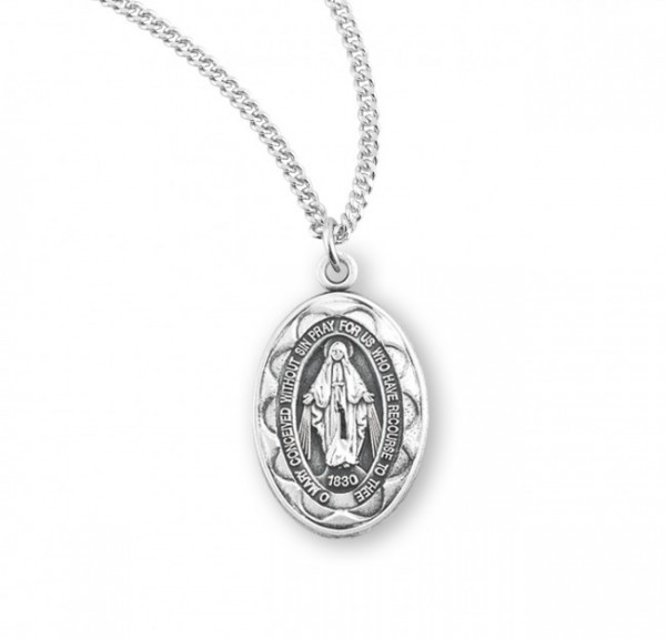 Women's Scalloped Edge Miraculous Medal Silver or Blue - Sterling Silver