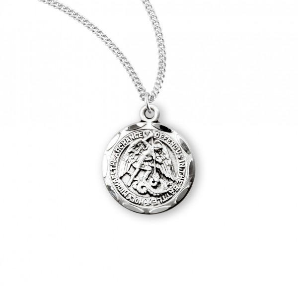 Women's Scalloped Edge Round Saint Michael Medal - Sterling Silver