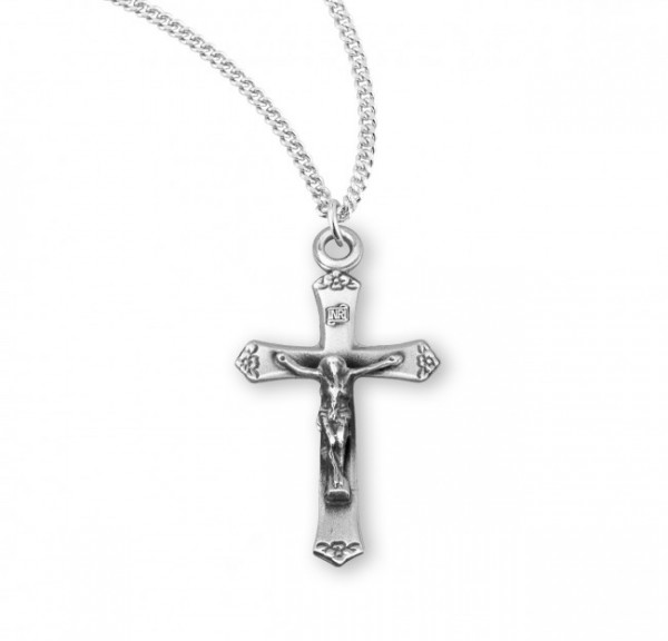 Women's Simple Flower Tip Crucifix Necklace - Sterling Silver