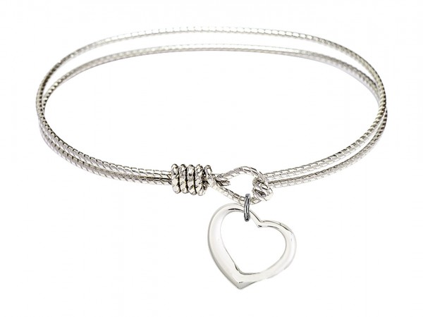 Cable Bangle Bracelet with a Contemporary Open Heart Charm - Silver