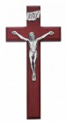 Beveled Cherry Stained Wood Crucifix with Silver-Tone Corpus 8 Inch