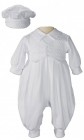 Boy's Long Pant Romper with Windowpane Embroidery