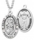 Men's Sterling Silver Oval  Saint Christopher Weightlifting Medal