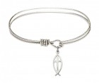 Cable Bangle Bracelet with a Fish Cross Charm