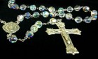 Crystal Aurora Borealis Swarovski Rosary 8mm Miraculous Centerpiece Sterling Silver