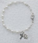 Irish First Communion Faux Pearl Bracelet with Miraculous and Celtic Cross Charm