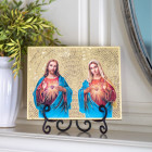 Jesus and Mary Sacred HeartsGold Foil Mosaic Plaque