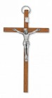 Light Brown Wood Crucifix with Metal Corpus - 4“H