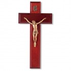 Cherry Wood and Gold-tone Corpus Wall Crucifix - 8 inch