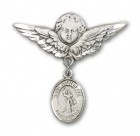 Pin Badge with St. Joan of Arc Charm and Angel with Larger Wings Badge Pin