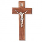 Antique Silver Plated Corpus and Walnut Wood Wall Crucifix - 8 inch