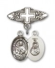 Pin Badge with Our Lady of Mount Carmel Charm and Badge Pin with Cross