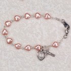 Pink Heart Shaped First Communion Rosary Bracelet with Miraculous &amp; Crucifix