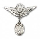 Pin Badge with St. Martha Charm and Angel with Larger Wings Badge Pin