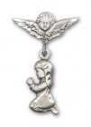 Baby Pin with Praying Girl Charm and Angel with Smaller Wings Badge Pin