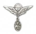 Pin Badge with Our Lady of Czestochowa Charm and Angel with Larger Wings Badge Pin