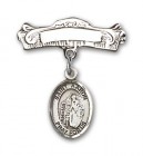 Pin Badge with St. Aaron Charm and Arched Polished Engravable Badge Pin