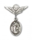 Pin Badge with St. Kenneth Charm and Angel with Smaller Wings Badge Pin