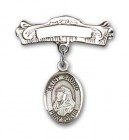 Pin Badge with St. Bruno Charm and Arched Polished Engravable Badge Pin