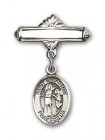 Pin Badge with St. Sebastian Charm and Polished Engravable Badge Pin