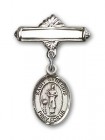 Pin Badge with St. Genesius of Rome Charm and Polished Engravable Badge Pin