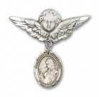 Pin Badge with St. Finnian of Clonard Charm and Angel with Larger Wings Badge Pin