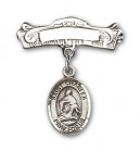 Pin Badge with St. Charles Borromeo Charm and Arched Polished Engravable Badge Pin