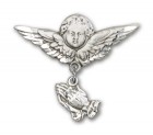 Baby Pin with Praying Hands Charm and Angel with Larger Wings Badge Pin