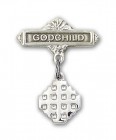 Baby Badge with Jerusalem Cross Charm and Godchild Badge Pin
