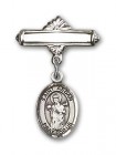 Pin Badge with St. Aedan of Ferns Charm and Polished Engravable Badge Pin