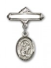 Pin Badge with St. Martin of Tours Charm and Polished Engravable Badge Pin