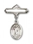 Pin Badge with St. Stephen the Martyr Charm and Polished Engravable Badge Pin