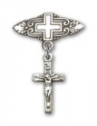 Pin Badge with Crucifix Charm and Badge Pin with Cross