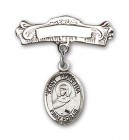 Pin Badge with St. Perpetua Charm and Arched Polished Engravable Badge Pin