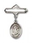 Pin Badge with St. Dominic de Guzman Charm and Polished Engravable Badge Pin