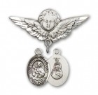 Pin Badge with Our Lady of Mount Carmel Charm and Angel with Larger Wings Badge Pin