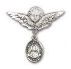Pin Badge with St. John Chrysostom Charm and Angel with Larger Wings Badge Pin