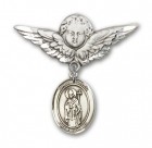 Pin Badge with St. Ronan Charm and Angel with Larger Wings Badge Pin