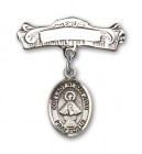 Pin Badge with Our Lady of San Juan Charm and Arched Polished Engravable Badge Pin