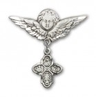 Pin Badge with 4-Way Charm and Angel with Larger Wings Badge Pin