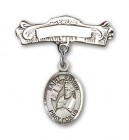 Pin Badge with St. Edwin Charm and Arched Polished Engravable Badge Pin