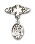 Pin Badge with St. Isidore of Seville Charm and Badge Pin with Cross