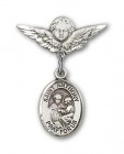 Pin Badge with St. Anthony of Padua Charm and Angel with Smaller Wings Badge Pin