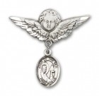 Pin Badge with Our Lady Star of the Sea Charm and Angel with Larger Wings Badge Pin