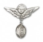 Pin Badge with St. Zoe of Rome Charm and Angel with Larger Wings Badge Pin