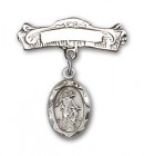 Baby Pin with Guardian Angel Charm and Arched Polished Engravable Badge Pin